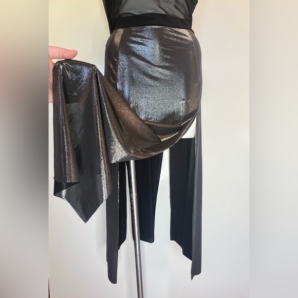 Valentina Vintage BlackSheer Silk with MetallicSilver Slits FullLength MaxiSkirt - Picture 6 of 16